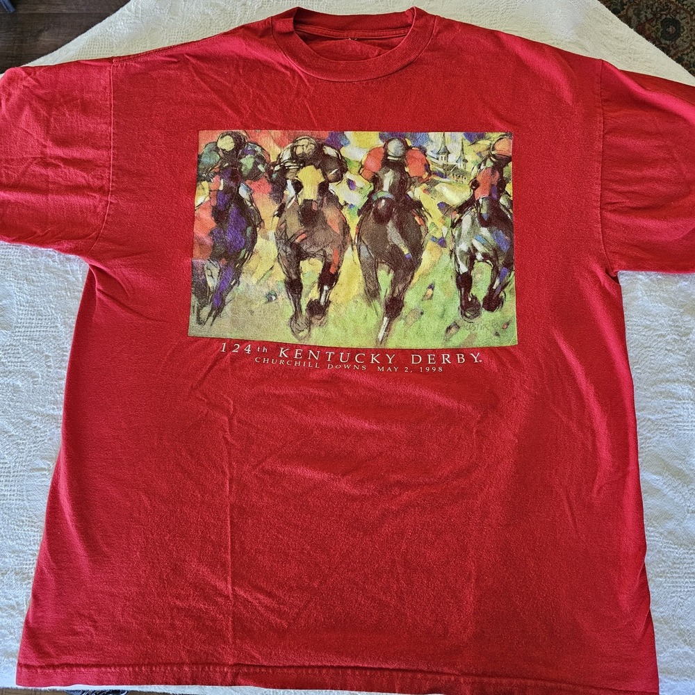Vintage 1998 124th Kentucky Derby T Shirt Red XL Churchill Downs 90s